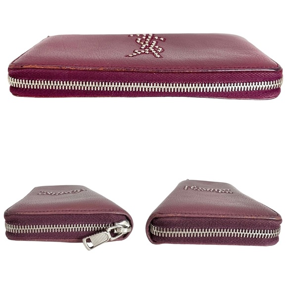 Authentic YSL Studded Monogram Zip Around Goat Skin Wallet - Picture 6 of 12